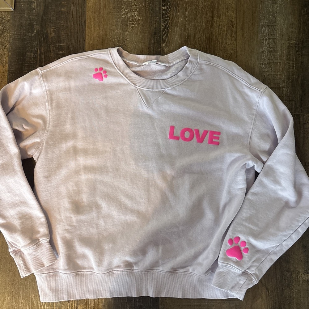 WILDFOX Light Purple Pink "DOGS LOVE ME" Print Sweatshirt Womens sz Small